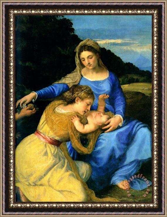 Titian Madonna And Child with The Young St. John The Baptist And St. Catherine [detail] Framed Print